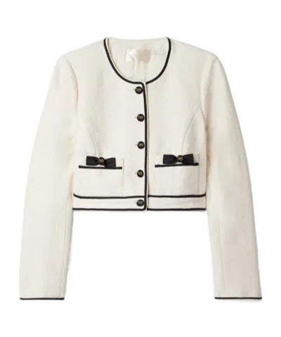 Loveshackfancy Talika Cropped Bow-embellished Jacket In White