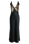 Loveshackfancy Talissa Sequin Sleeveless Satin Maxi Dress In Black