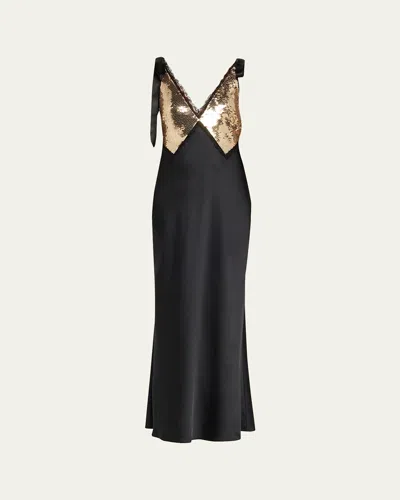 Loveshackfancy Talissa Sequined Maxi Dress In Black