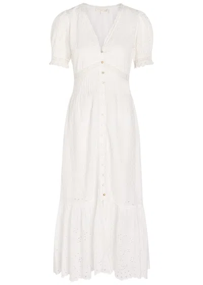 Loveshackfancy Tarragon Embroidered Cotton Midi Dress In White