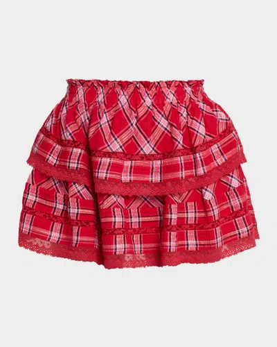 Loveshackfancy Tartan Ruffle Mini Skirt In Red