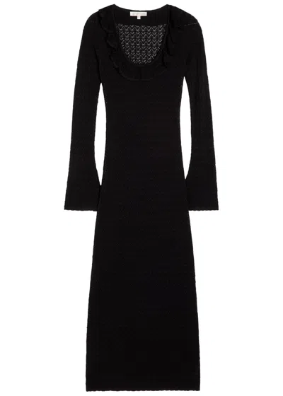 Loveshackfancy Tawnie Pointelle Fine-knit Midi Dress In Black
