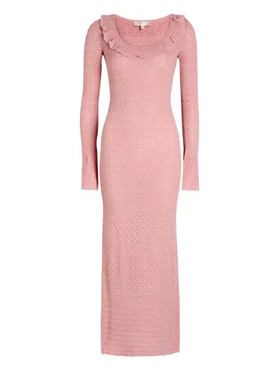 Loveshackfancy Tawnie Ruffled Knit Maxi Dress In Pink