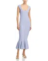 Loveshackfancy Tayleen Pointelle-knit Fluted Midi Dress In Blue
