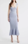 Loveshackfancy Tayleen Pointelle-knit Fluted Midi Dress In Blue