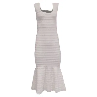 Pre-owned Loveshackfancy Tayleen Pointelle Knit Midi Dress In White Viscose In Grey