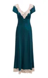 Loveshackfancy Taylis Embroidered Satin Dress In Green