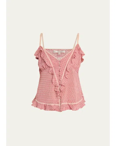 Loveshackfancy Temperance Fil Coupe Lace-trim Ruffled Cami In Pink