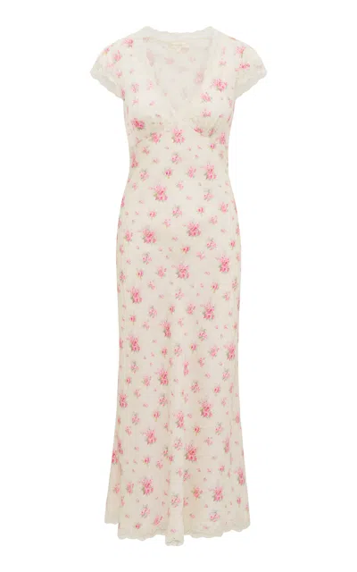 Loveshackfancy Theodore Lace-trimmed Satin Midi Dress In Multi