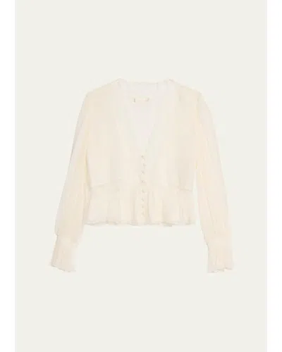 Loveshackfancy Thessira Lace-trim Chiffon Blouse In Pale Stone
