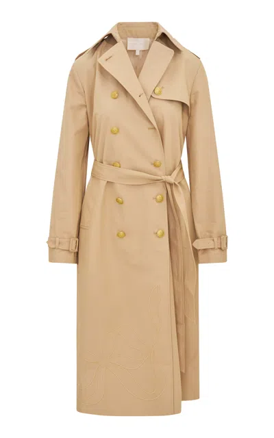 Loveshackfancy Thiel Cotton-blend Trench Coat In Khaki