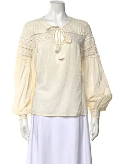 Pre-owned Loveshackfancy Tie Neck Long Sleeve Blouse In Neutral