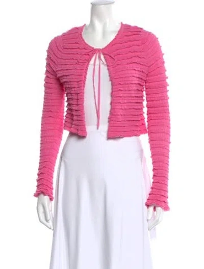 Pre-owned Loveshackfancy Tie Neck Long Sleeve Blouse In Pink