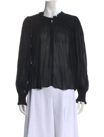 Pre-owned Loveshackfancy Tie Neck Long Sleeve Blouse W/ Tags In Black
