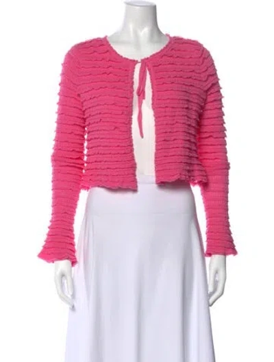 Pre-owned Loveshackfancy Tie Neck Long Sleeve Crop Top In Pink