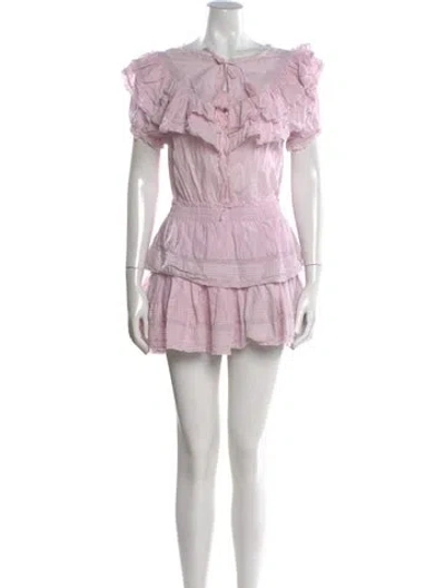 Pre-owned Loveshackfancy Tie Neck Mini Dress In Pink
