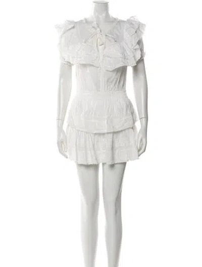 Pre-owned Loveshackfancy Tie Neck Mini Dress In White