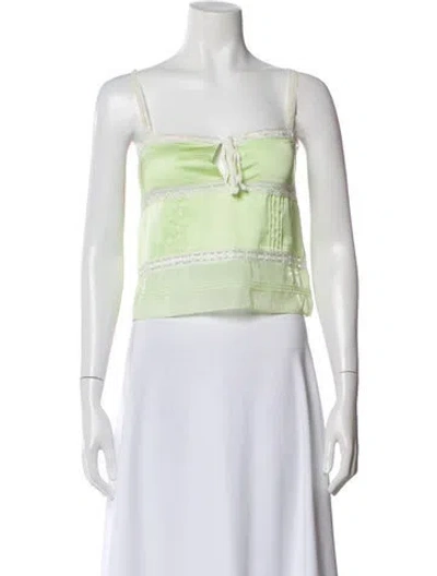 Pre-owned Loveshackfancy Tie Neck Sleeveless Blouse In Green