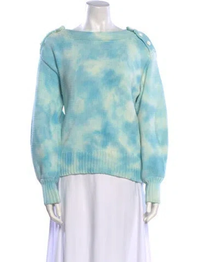 Pre-owned Loveshackfancy Tie-dye Print Bateau Neckline Sweater In Blue
