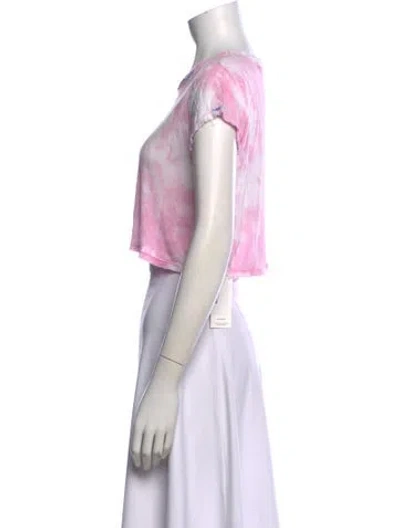 Pre-owned Loveshackfancy Tie-dye Print Crew Neck Crop Top In Pink
