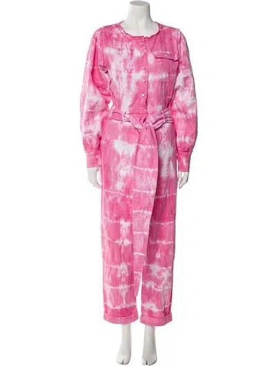 Pre-owned Loveshackfancy Tie-dye Print Crew Neck Jumpsuit In Pink