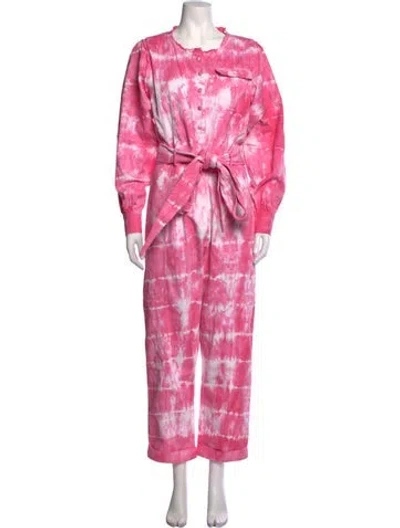 Pre-owned Loveshackfancy Tie-dye Print Crew Neck Jumpsuit In Pink