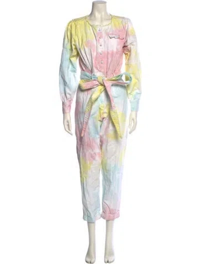 Pre-owned Loveshackfancy Tie-dye Print Crew Neck Jumpsuit In Yellow