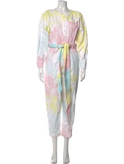 Pre-owned Loveshackfancy Tie-dye Print Crew Neck Jumpsuit In Yellow