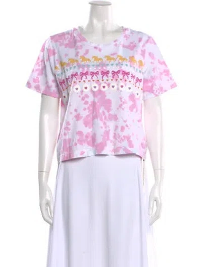 Pre-owned Loveshackfancy Tie-dye Print Crew Neck T-shirt In Pink