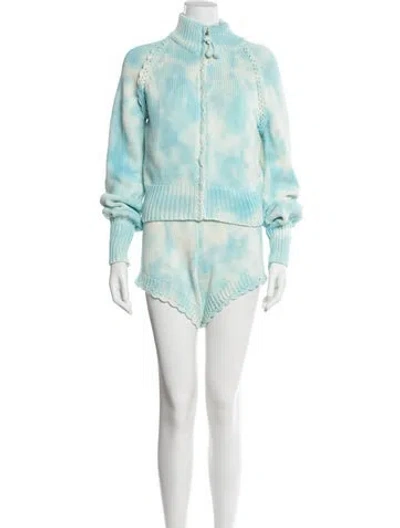 Pre-owned Loveshackfancy Tie-dye Print Distressed Accents Short Set In Blue