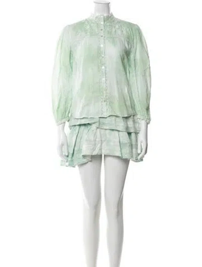 Pre-owned Loveshackfancy Tie-dye Print Embroidered Accent Short Set In Green