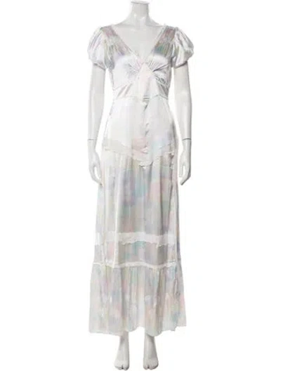 Pre-owned Loveshackfancy Tie-dye Print Long Dress In Blue