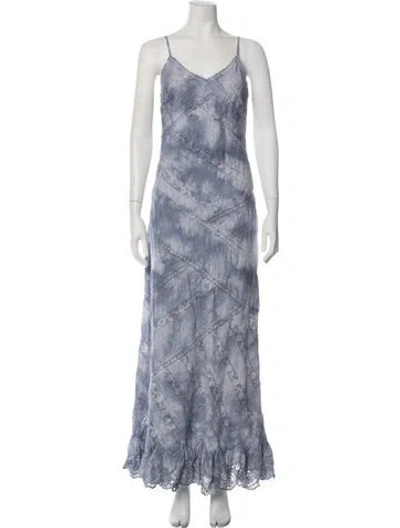 Pre-owned Loveshackfancy Tie-dye Print Long Dress In Blue