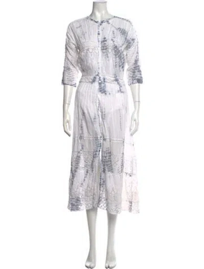 Pre-owned Loveshackfancy Tie-dye Print Long Dress In Blue/white