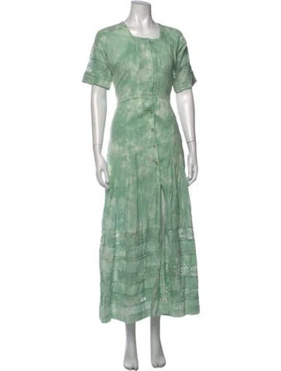 Pre-owned Loveshackfancy Tie-dye Print Long Dress In Green