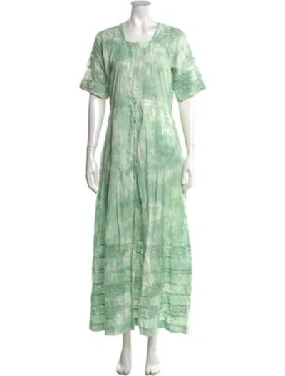 Pre-owned Loveshackfancy Tie-dye Print Long Dress In Green