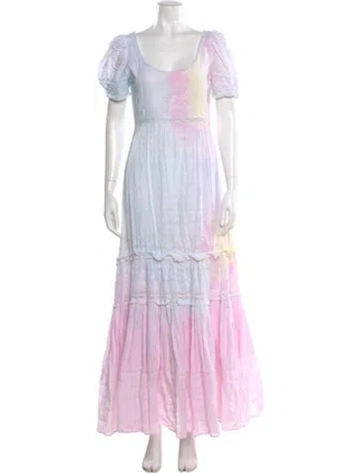 Pre-owned Loveshackfancy Tie-dye Print Long Dress In Pink