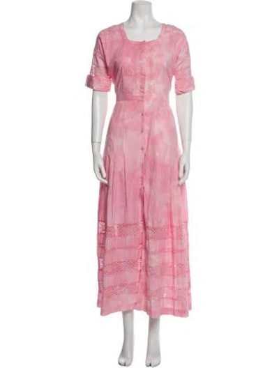Pre-owned Loveshackfancy Tie-dye Print Long Dress In Pink