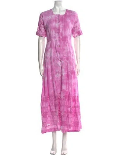 Pre-owned Loveshackfancy Tie-dye Print Long Dress In Pink