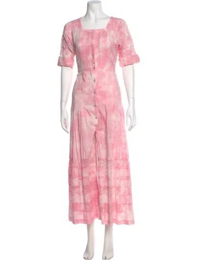 Pre-owned Loveshackfancy Tie-dye Print Long Dress In Pink
