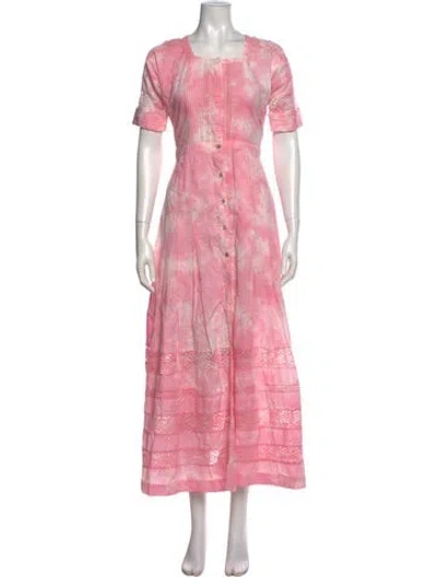 Pre-owned Loveshackfancy Tie-dye Print Long Dress In Pink