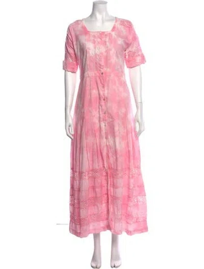 Pre-owned Loveshackfancy Tie-dye Print Long Dress In Pink