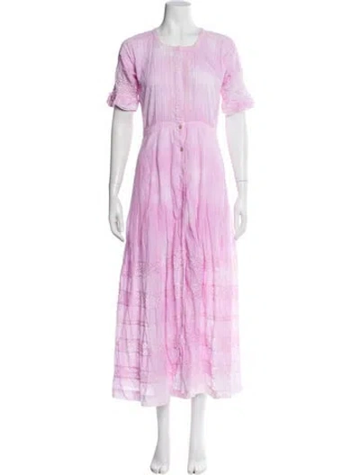 Pre-owned Loveshackfancy Tie-dye Print Long Dress In Pink