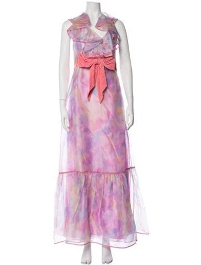 Pre-owned Loveshackfancy Tie-dye Print Long Dress In Pink