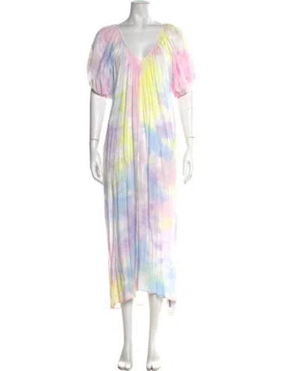 Pre-owned Loveshackfancy Tie-dye Print Long Dress In Pink
