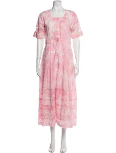 Pre-owned Loveshackfancy Tie-dye Print Long Dress In Pink