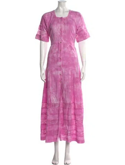 Pre-owned Loveshackfancy Tie-dye Print Long Dress In Pink