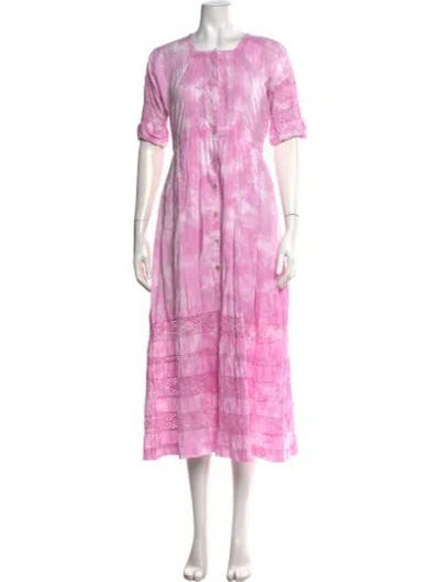 Pre-owned Loveshackfancy Tie-dye Print Long Dress In Pink