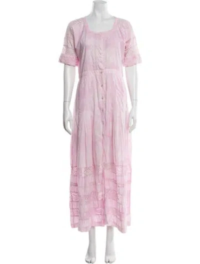 Pre-owned Loveshackfancy Tie-dye Print Long Dress In Pink