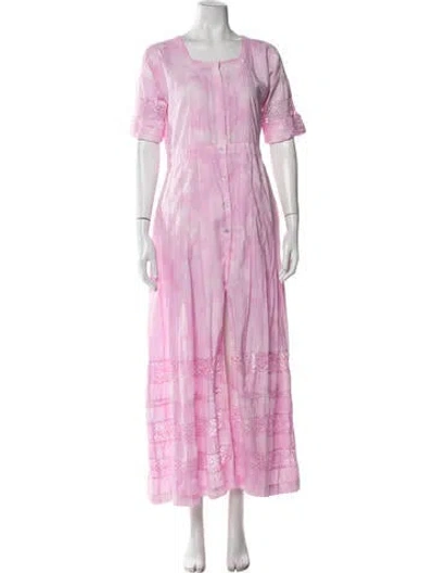 Pre-owned Loveshackfancy Tie-dye Print Long Dress In Pink